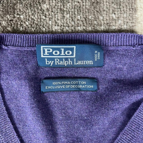Polo Ralph Lauren Mens Purple V Neck Sweater 100% Pima Cotton Mens 2XL - Picture 2 of 5